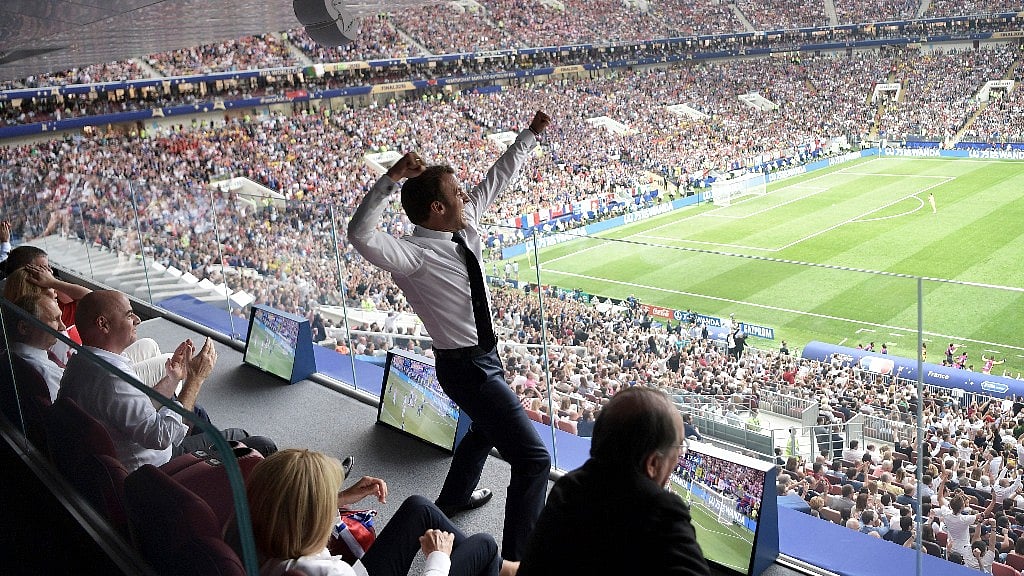 Macron celebrates France’s 4-2 win over Croatia in the FIFA World Cup 2018 Final. 