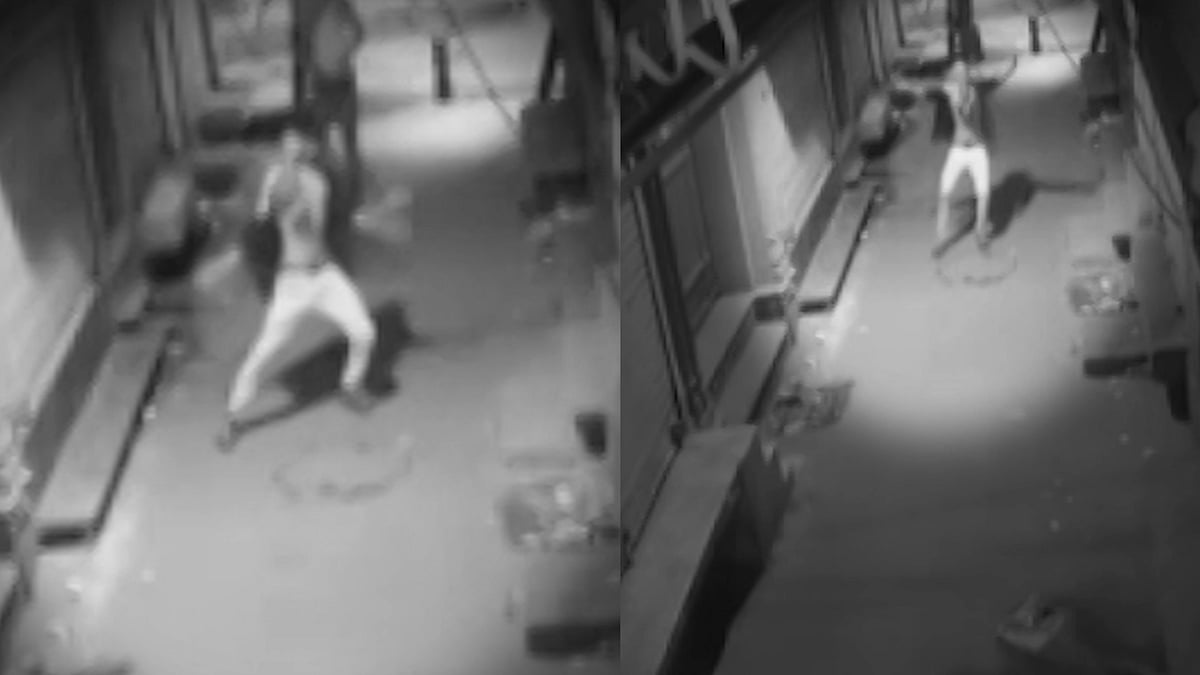 Thief dancing before attempting robbery.
