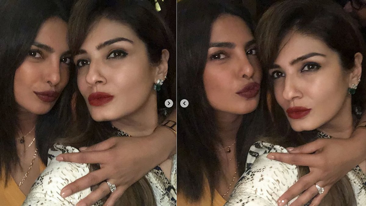 Priyanka Chopra with Raveena Tandon at Manish Malhotra’s party.