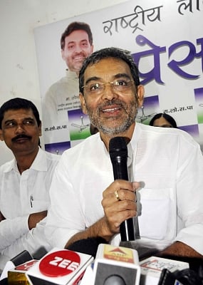Patna: RLSP leaders Upendra Kushwaha addresses a press conference in Patna on Aug 31, 2018. (Photo: IANS)