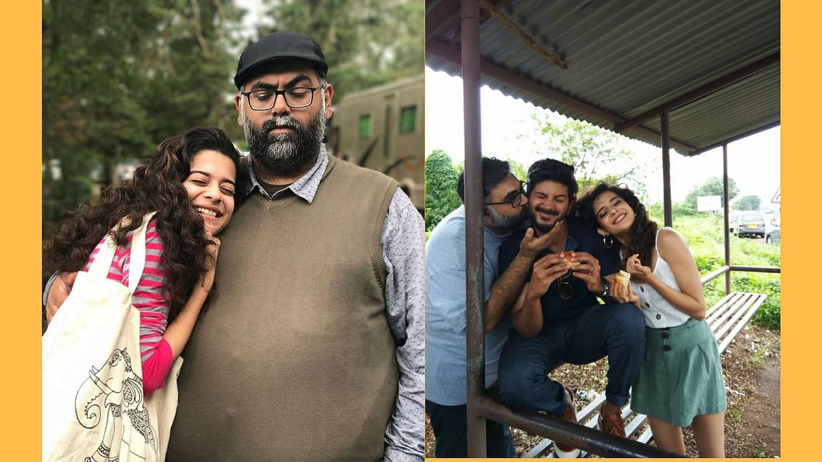 Akarsh Khurana with his actors Mithila Palkar and Dulquer Salmaan.