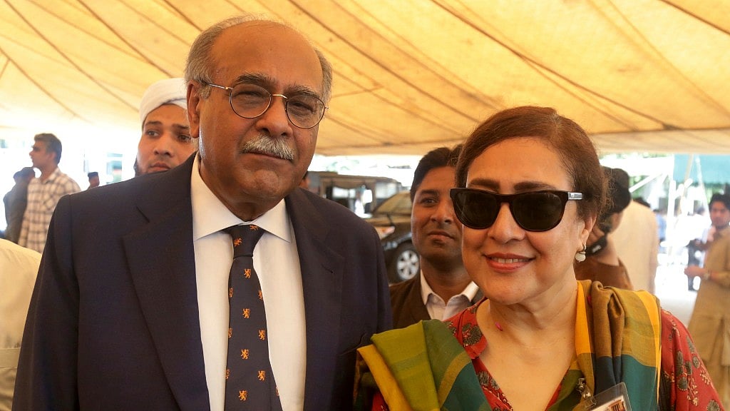 Najam Sethi with his wife at the Punjab Assembly.