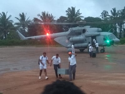 Idukki: Security personnel at flood affected areas, to carry out rescue operation in Idukki, Kerala, on Aug 10, 2018.(Photo: IANS/DPRO)