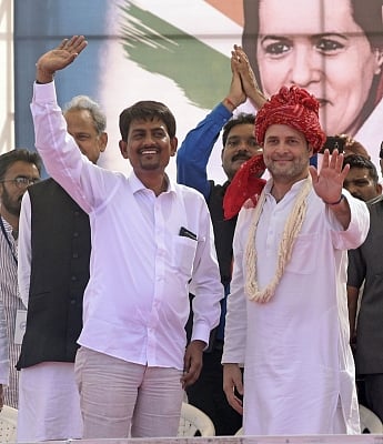 Congress Vice President Rahul Gandhi with Gujarat OBC leader Alpesh Thakore. (Photo: IANS)