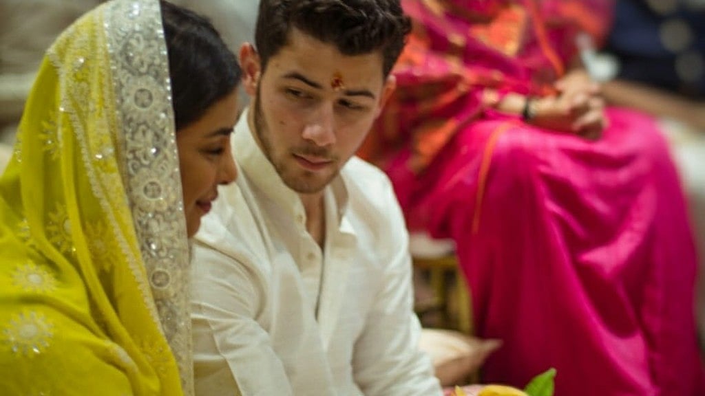 PeeCee and Nick Jonas at the Roka ceremony.