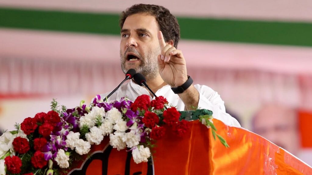 Congress President Rahul Gandhi addresses a rally in Bidar, Karnataka. File photo.