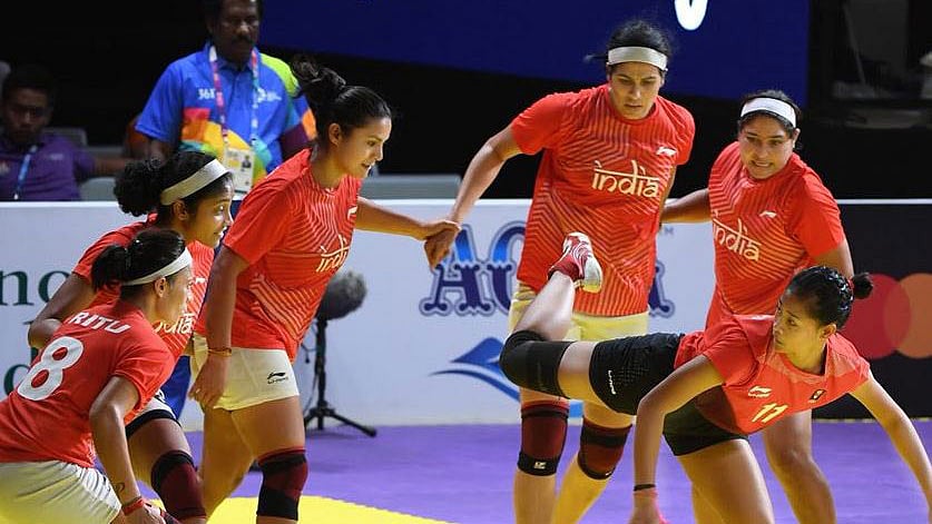 Indian women’s kabaddi team in action.