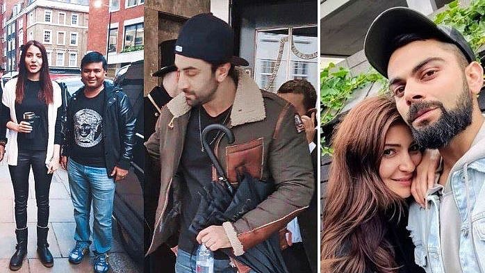 Anushka Sharma and Virat Kohli meet Ranbir Kapoor in Birmingham.&nbsp;