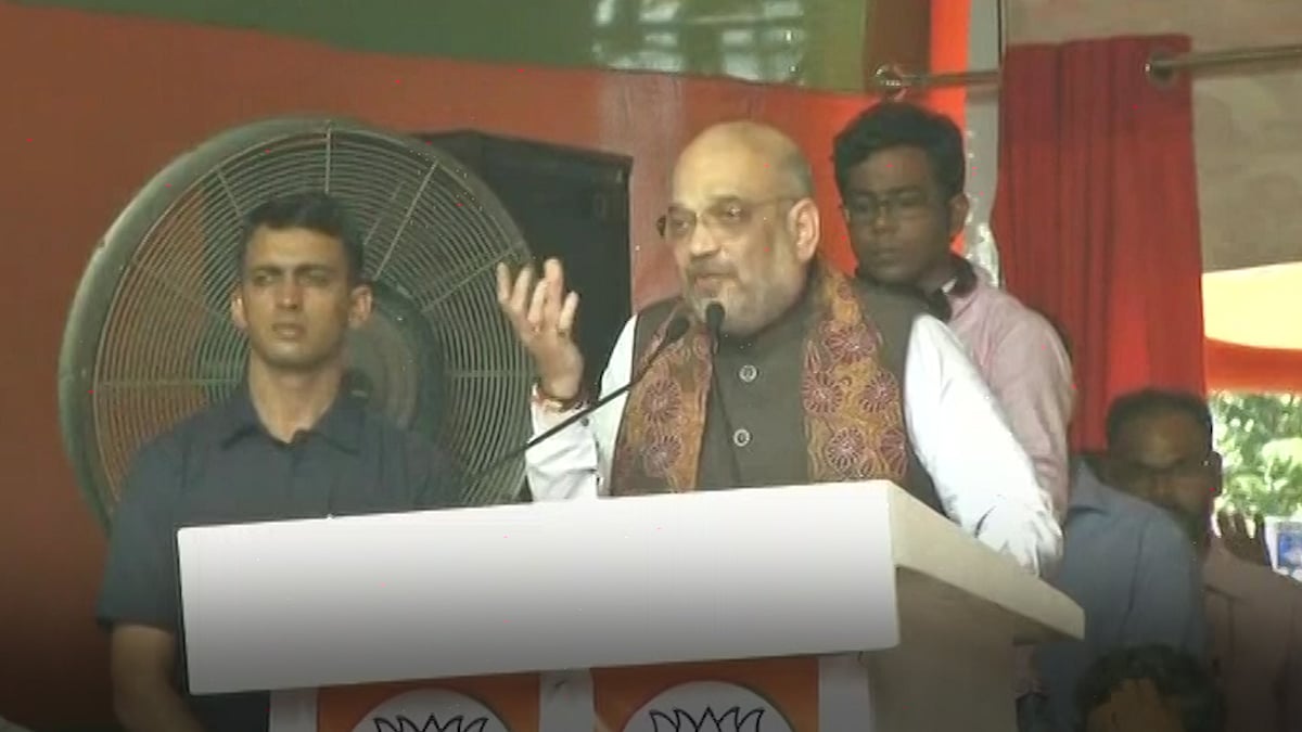 Amit Shah addresses a rally in Kolkata.