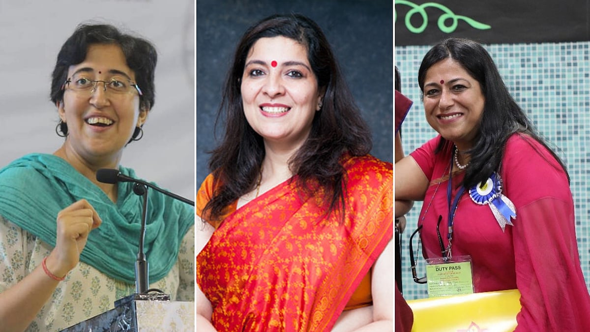 Discussing education on Teachers’ Day. From the left: Atishi, Neeti Bhalla Saini and Anju Chawla.
