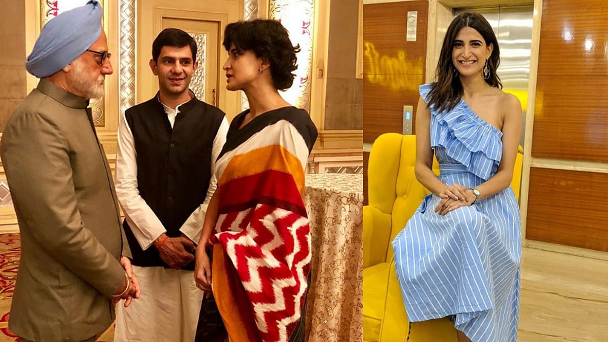 Aahana Kumra as Priyanka Gandhi in <i>The Accidental Prime Minister </i>(L); Actor Aahana Kumra (R).