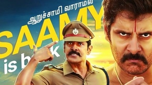 In <i>Saamy 2</i>, Vikram reprises his role as Aarusaamy, from the 2003 cult hit <i>Saamy</i>.