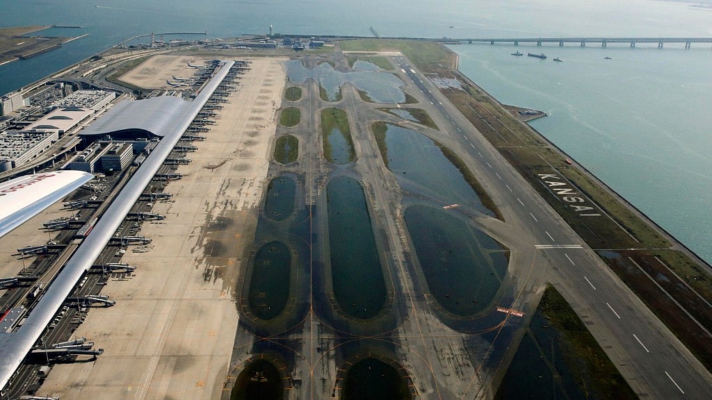 Kansai International Airport is partially flooded by Typhoon Jebi in Osaka, western Japan.
