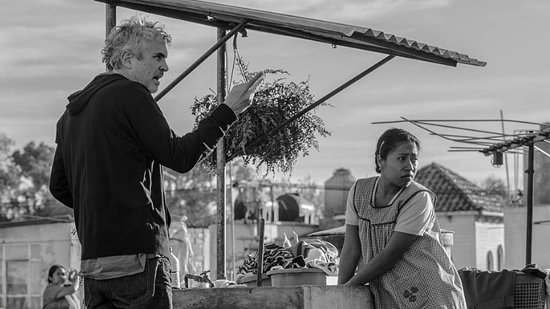 Alfonso Cuaron on the sets of <i>Roma.</i>
