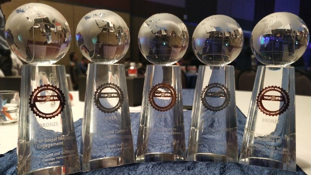 The Quint wins 5 awards at the South Asian Digital Media Awards 2018 by WAN-IFRA in Hyderabad.