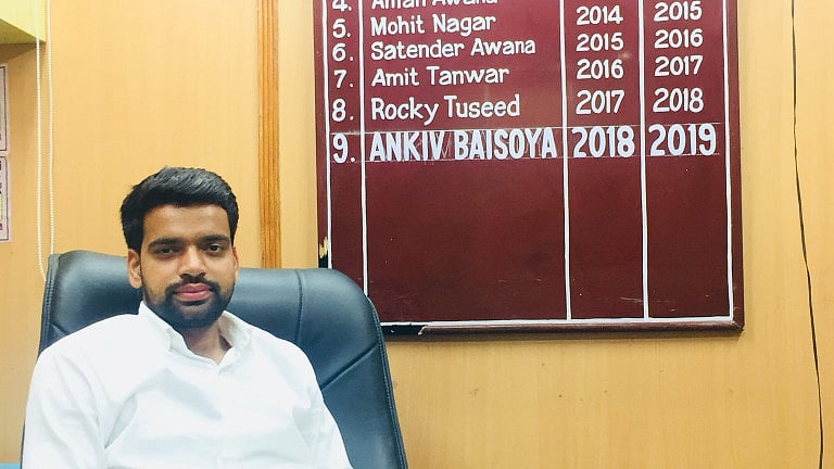 ABVP member and current DUSU president Ankiv Baisoya.