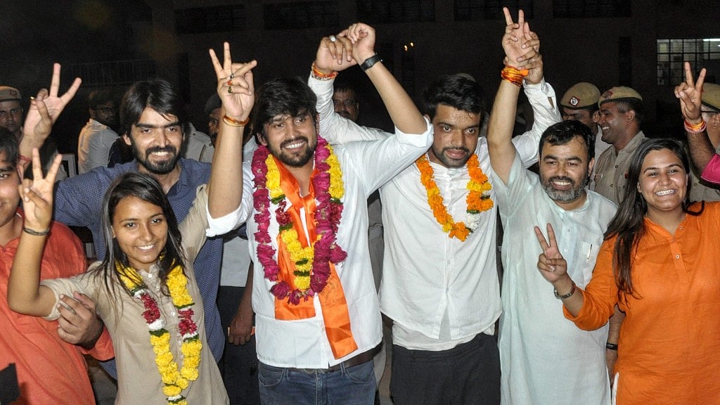 ABVP candidates post win in the DUSU polls. Image used for representational purposes. 