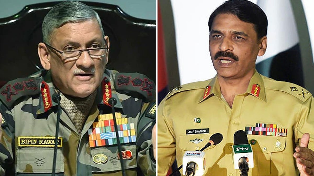 Indian Army chief General Bipin Rawat (left) and Major General Asif Ghafoor (right). 