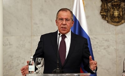 Visiting Russian Foreign Minister Sergey Lavrov . (Xinhua/Predrag Milosavljevic/IANS)