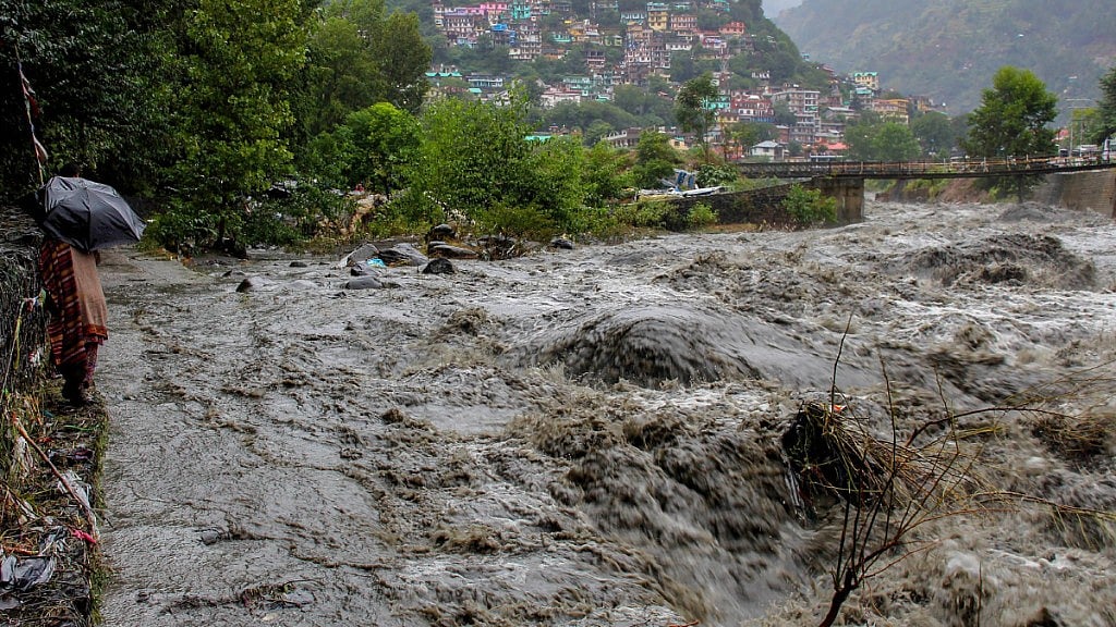 A swollen Beas river after heavy rains in the region, in Kullu district.