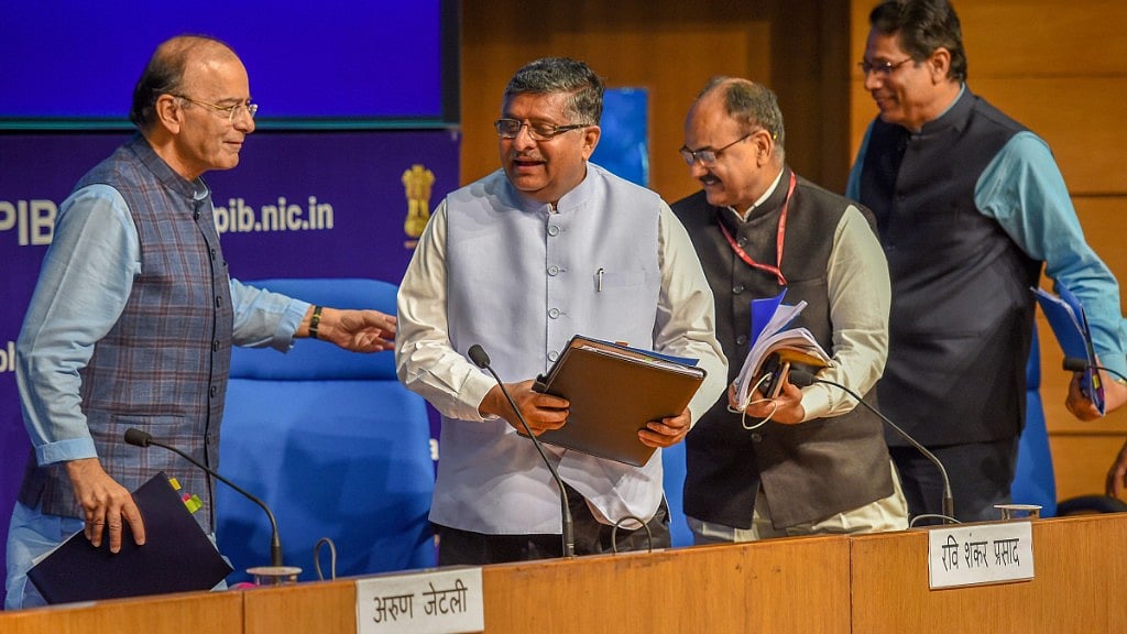 Finance Minister Arun Jaitley with Ravi Shankar Prasad. 