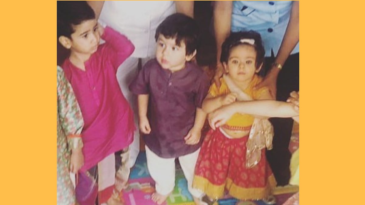 Pictures of Laksshya Kapoor, Tushar Kapoor’s son, Taimur and his cousin Inaaya at their junior dandiya bash are doing the rounds on social media. 