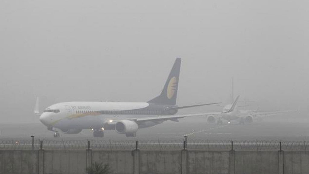 File image of a flight at Delhi airport during fog. 