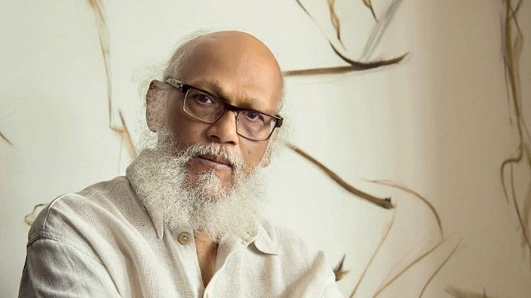 Jatin Das at an exhibition of his work.