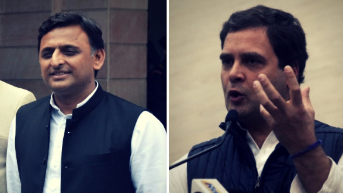 Akhilesh Yadav (left) and Rahul Gandhi (right).