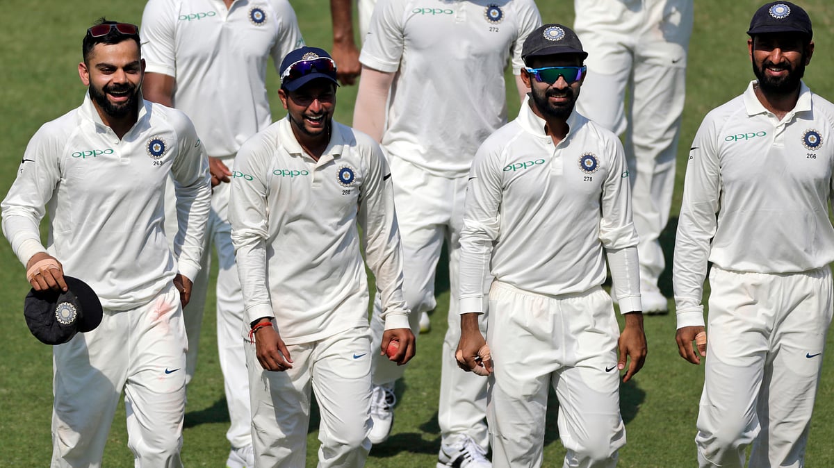 India thrashed West Indies by an innings and 272 runs at Rajkot on Saturday.
