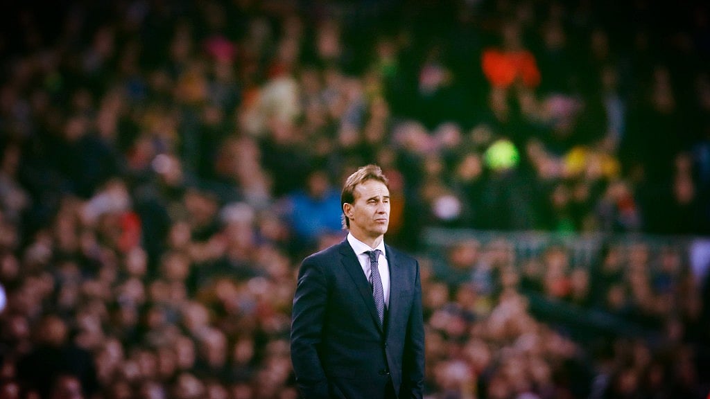 Former Real coach Julen Lopetegui walks off after losing 5-1 to Barcelona during the Spanish La Liga  at the Camp Nou stadium on Sunday, October 28, 2018.