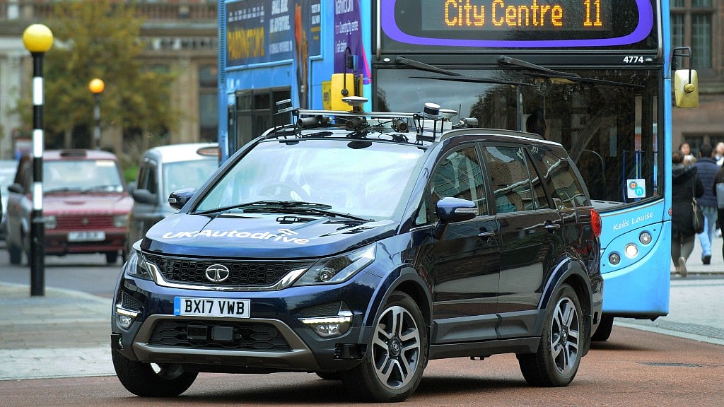 A self-driving Tata Hexa on the streets in Coventry, UK. 