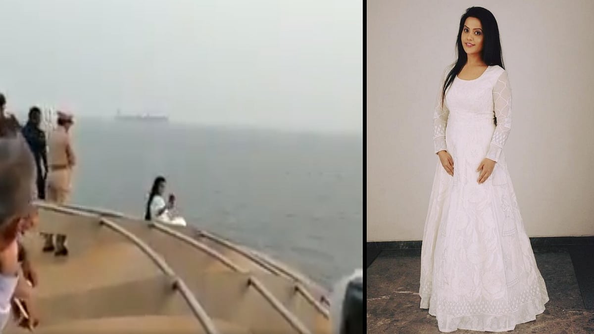 (Left) Amruta Fadnavis taking a selfie, (Right) Amruta Fadnavis.