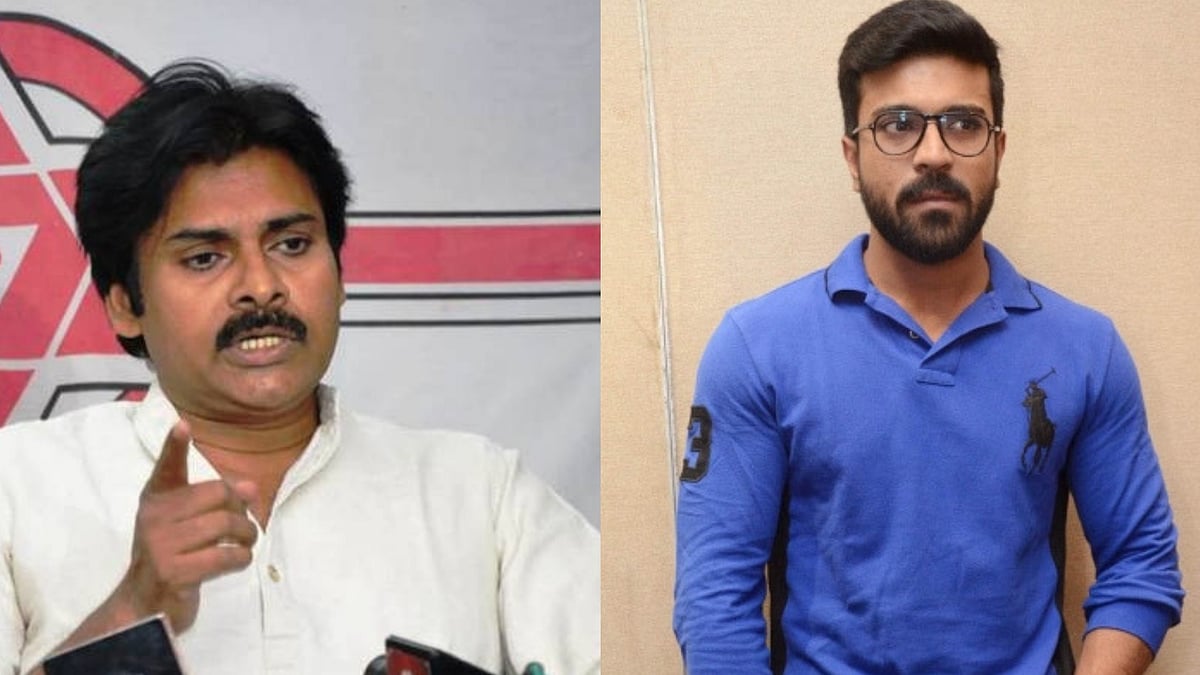 Tollywood actors Pawan Kalyan (L) and Ram Charan. 