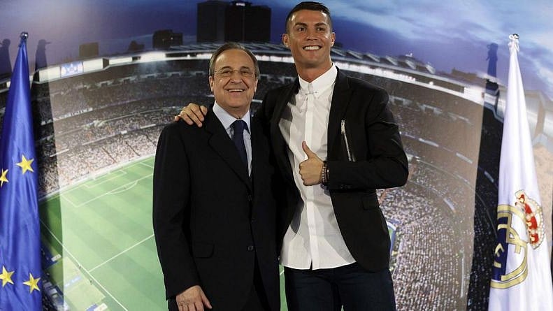 File picture of Real Madrid president Florentino Perez and Cristiano Ronaldo.
