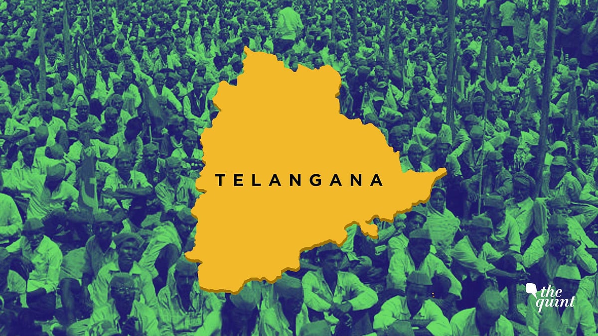Image of farmers march (from across India) in Delhi, along with map of Telangana, used for representational purposes only.