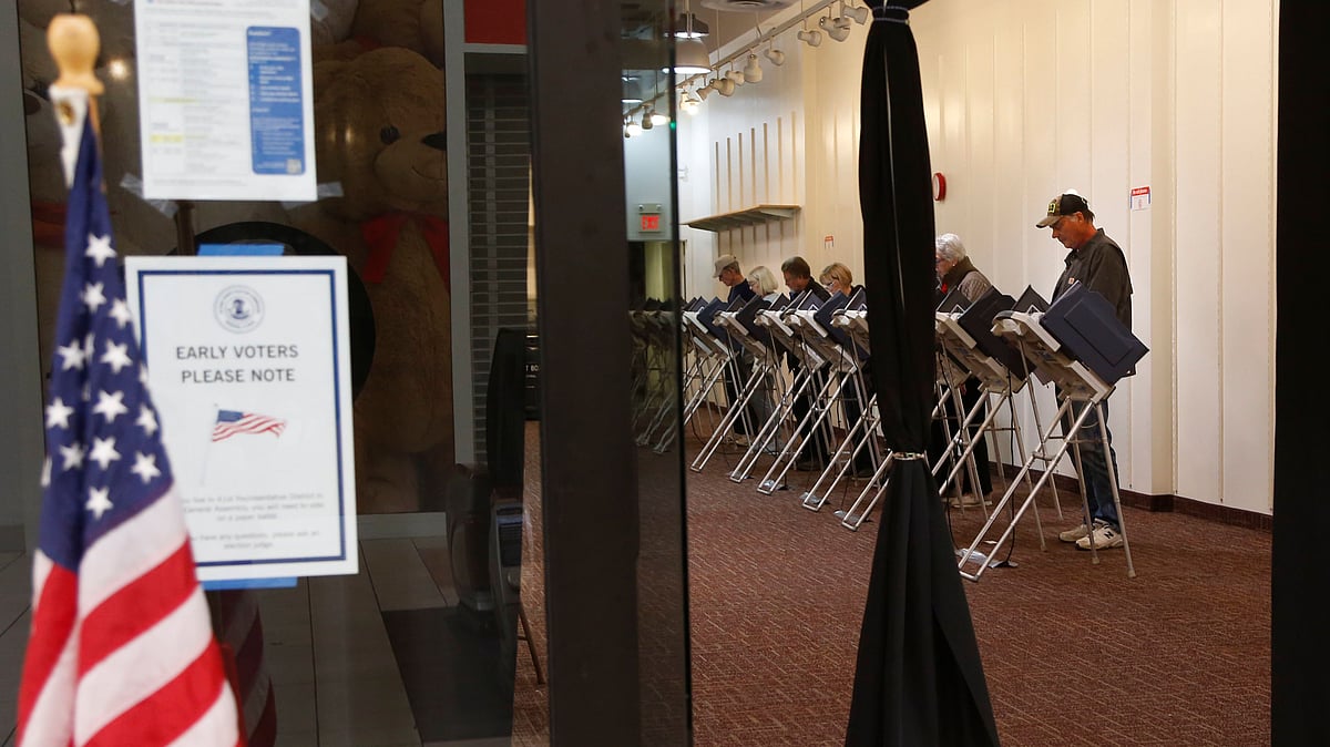 Voters at an early voting poll at a mall in Bloomingdale.