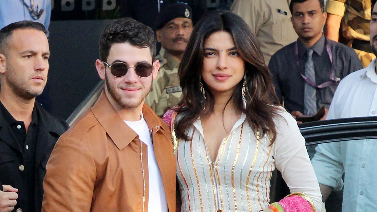 Priyanka and Nick Jonas on their way to the wedding venue in Jodhpur.