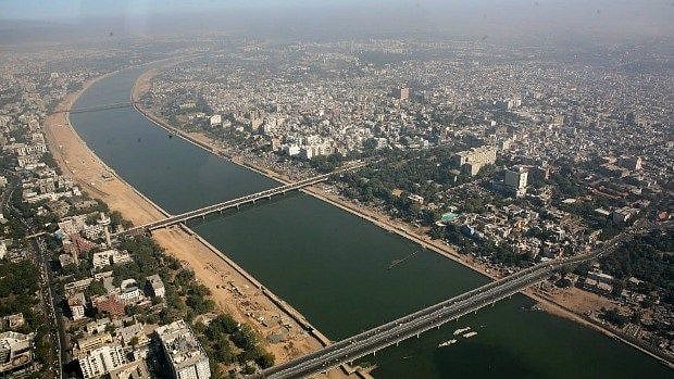 An aerial view of the Sabarmati riverfront.&nbsp;