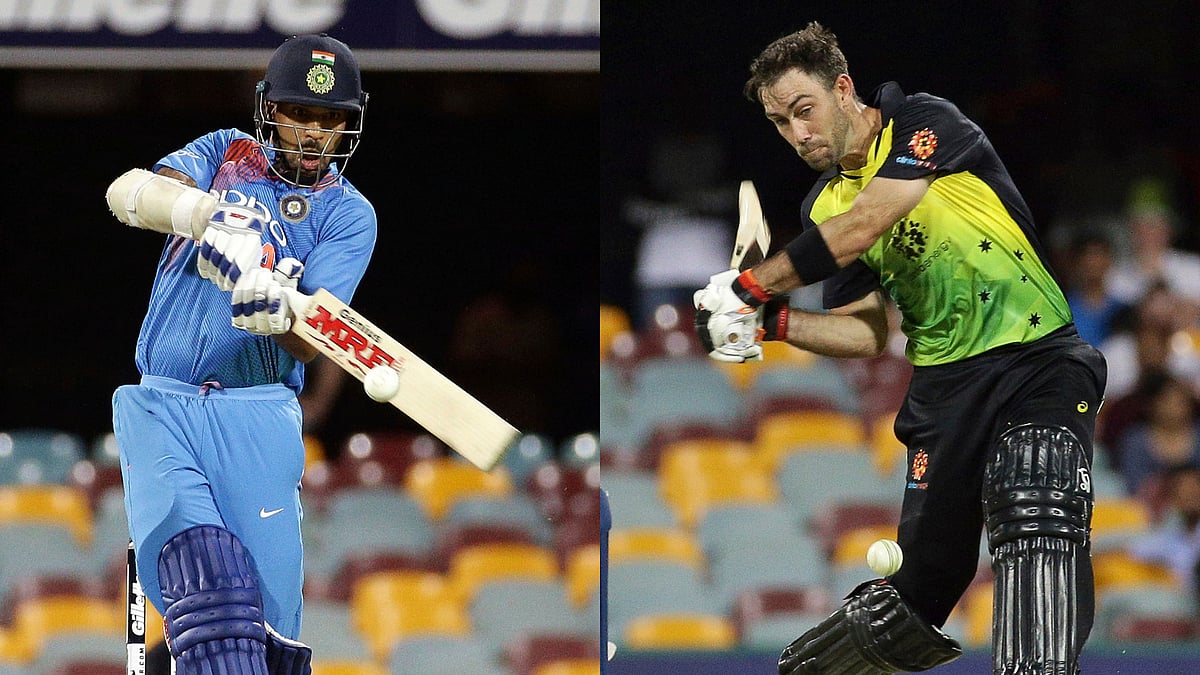 Shikhar Dhawan’s (left) innings of 76 went in vain as Glenn Maxwell’s 46 saved the day for Australia in a thrilling encounter.