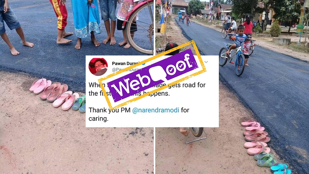 The photos are from an Indonesian village where residents had seen an asphalt road for the first time.