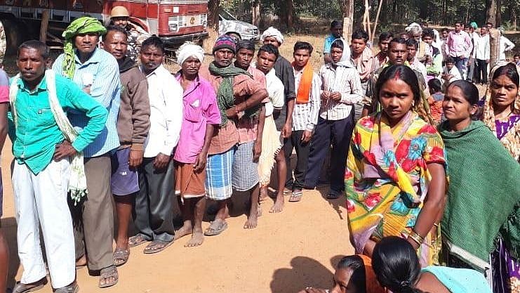 Voters lined up at a polling booth during the first phase of voting in Chhattisgarh.