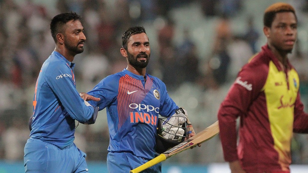 Dinesh Karthik (31*) and Krunal Pandya (21*) saved the day for India against Windies in the first T20I on Sunday in Kolkata.