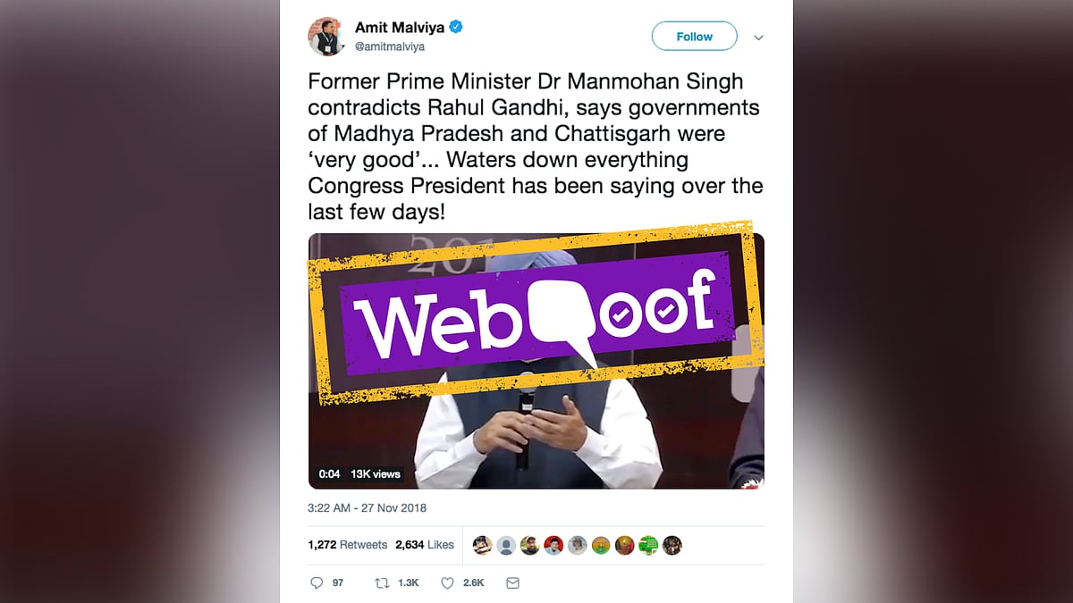 The clip has been edited without any context, making it seem as though Singh were praising the current governments.