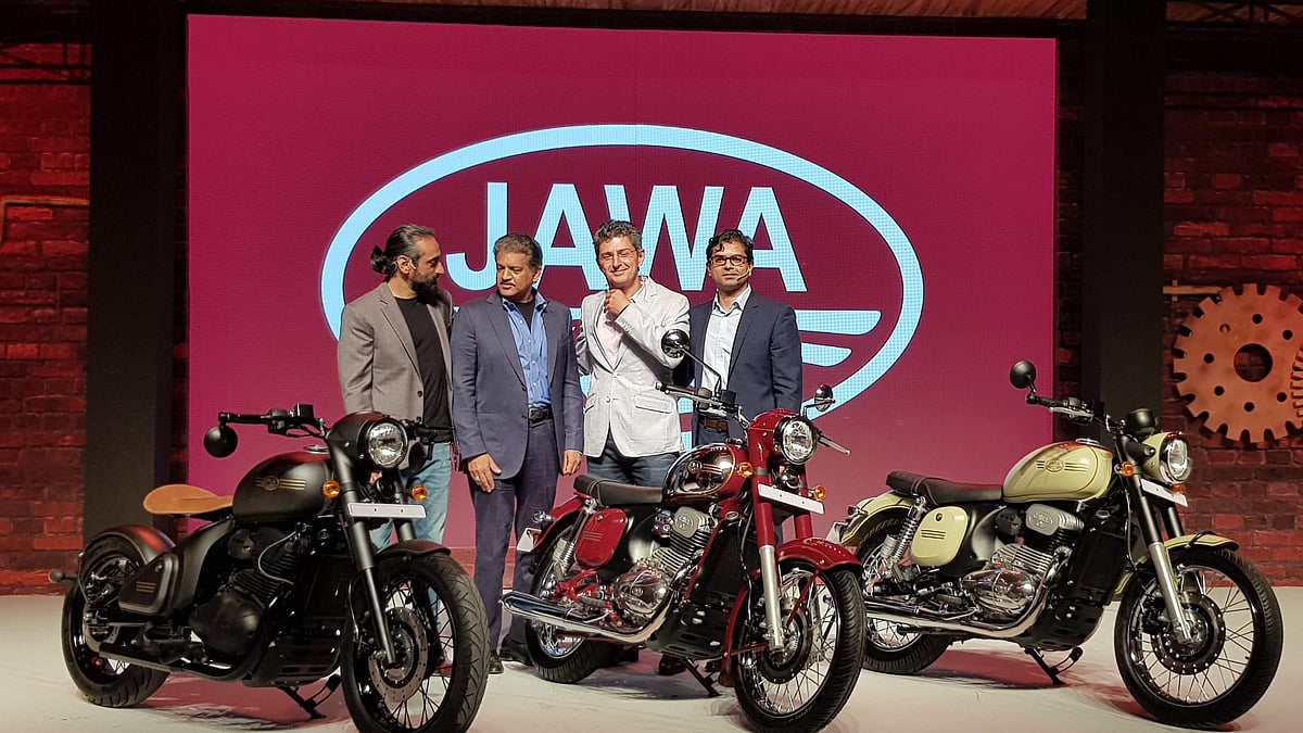 The three Jawa Motorcycles on stage at the launch. 