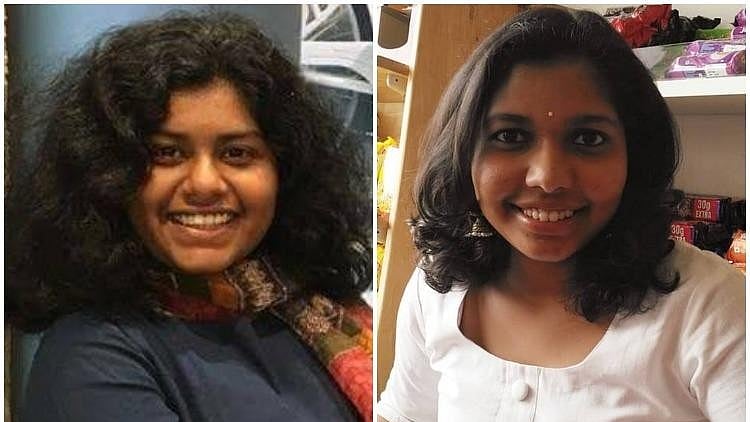In the photo, Snigdha  Jayakrishnan (L) and Apoorva YK (R)