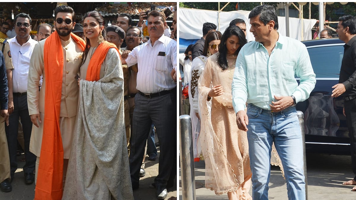Ranveer and Deepika reach Siddhi Vinayak Temple with the other Padukones. 