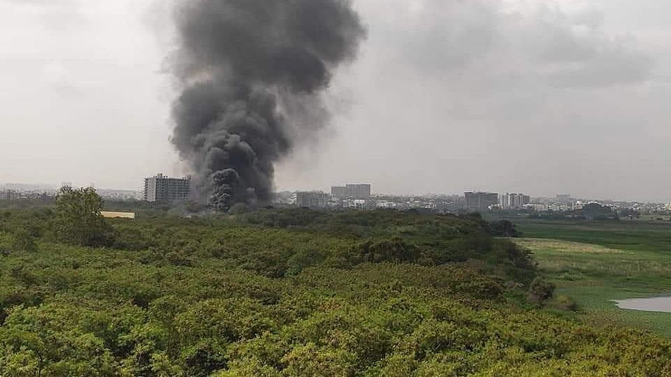 Smoke rising near the Bellandur lake on Thursday, 29 November. 