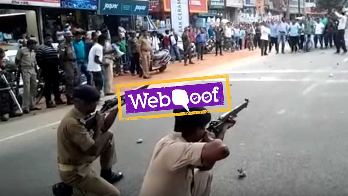 A video of police officers kneeling on the ground and apparently firing at a group of protesters has gone viral on social media.