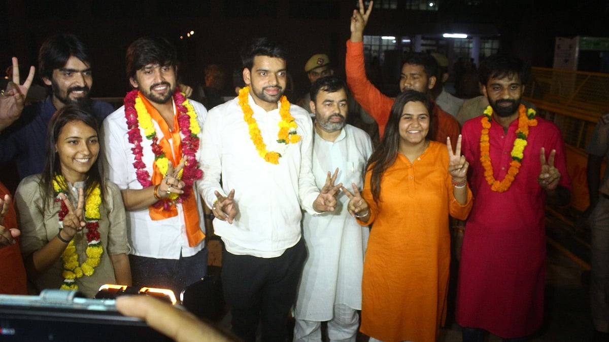ABVP leaders Ankiv Baisoya, Shakti Singh and Jyoti Chaudhary.
